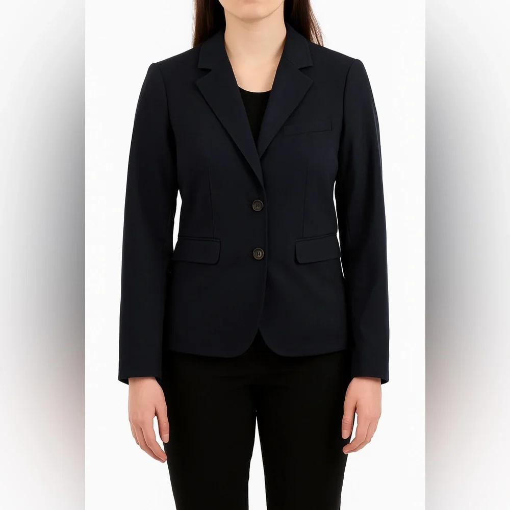 Tory Burch Navy Blue Cotton Blend Essential Blazer Jacket Size 6